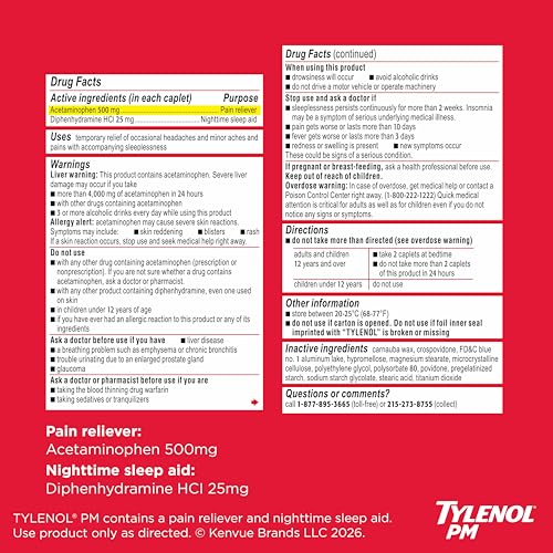Tylenol PM Extra Strength Caplets, 500 mg Acetaminophen, 100 ct - image 8