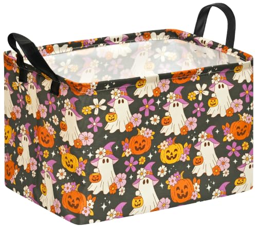 Image of Halloween Pumpkin Ghost Storage Basket, Foldable Toy Organizer Bin