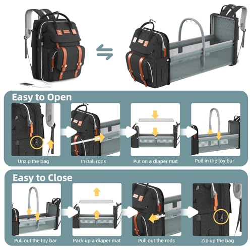 Image of ISMGN Diaper Bag Backpack with Changing Station, Large Diaper Bag, Baby Bag, Black Diaper Bag, Black