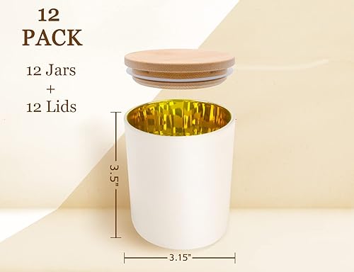 Miniatura 2 de Aroparc Tarros de vela con tapas de 10 onzas, elegantes frascos dorados para velas interiores para hacer velas, 12 piezas con tapas de bambú, color
