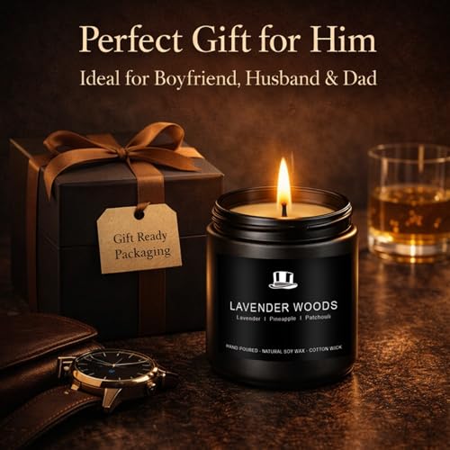 Image of Scentes Candles Set for Men, 4 Pack Mens Masculine Soy Candles | 200h Burn, Leather, Smoke, Oak & Lavender Scents, Aromatherapy Candle Gift Set for Dad, Husband, Boyfriend, Birthday, Him