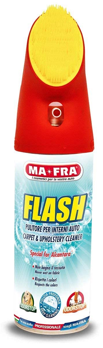 Ma-Fra Kit Trattamento Auto Interno ED Esterno. FLASH pulitore con spazzola- Trattamento 3IN1 TESSUTI- PLASTICHE,INSIEME 7 PANNI MICROFIBRA MULTIUSO 30x35 cm