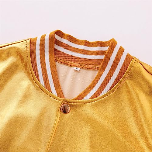 Mowbeat Sequins Varsity Jackets for Girl Gold Holographic Metallic Bomber Jacket For Kid Sparkle Baseball Coat3