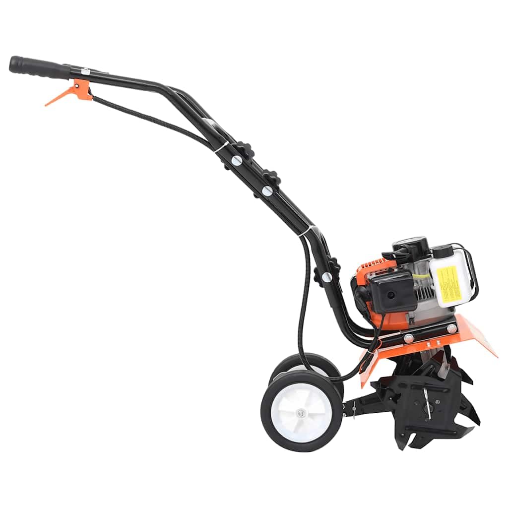Fresa de suelo de gasolina de 52 cm³, 25 cm de ancho de trabajo, 10-12 cm de profundidad, 16 cuchillas de acero endurecido, depósito de 1,25 L, con botón ON-off, para parterres de jardín y