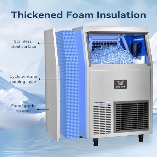 Image of Coolake Commercial Ice Maker Machine, 200 lbs /24H Under Counter Cube Ice Maker with 45 lbs Storage, Stainless Steel Self Contained Freestanding Ice Machine for Home Bar Cafe Garage