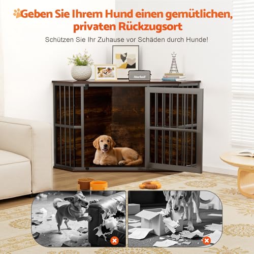 Gimars Eck-Hundekäfig Möbel, Hundehütte aus Holz, Beistelltisch, dekorative Haustierkiste für den Innenbereich, Möbelstil Hundehütte für kleine mittelgroße Hunde, Hundekäfig TV-Ständer, rustikales