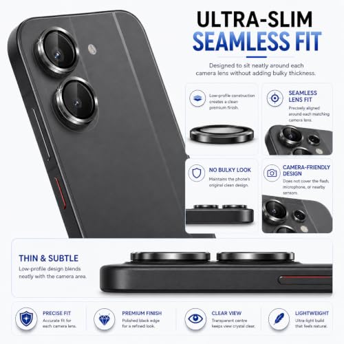 Image of FIRST MART Black Camera Ring Guard Protector for Redmi Turbo 5 | Tempered Glass with Metal Alloy Rings, HD Clear, Scratch Resistant, Case-Friendly | Pack of 1