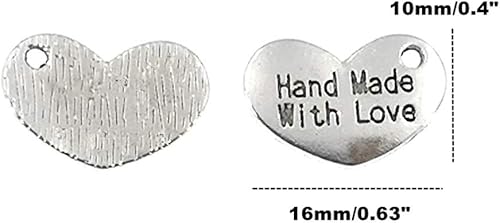 Miniatura 3 de Colgante hecho a mano con dije de amor, en forma de corazón, con mensaje de palabra, para hacer joyas (50 unidades, tono plateado antiguo), Zinc