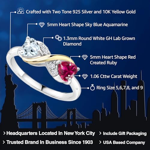Gem Stone King 925 Silver 10K Yellow Gold Gemstone Birthstone Eternal Love Infinity Ring for Women with Lab-Grown Diamond Accents | Heart 5MM & Round 1.3MM | Two-Tone Wedding Anniversary Promise Ring2