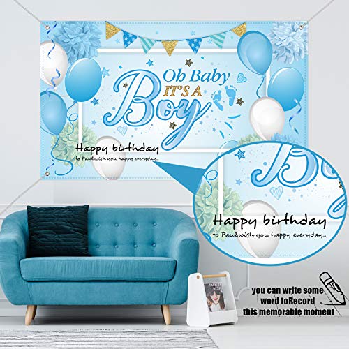 Image of Baby Shower Backdrop It's a Boy Banner 6 x 3.6 ft Blue Photo Background
