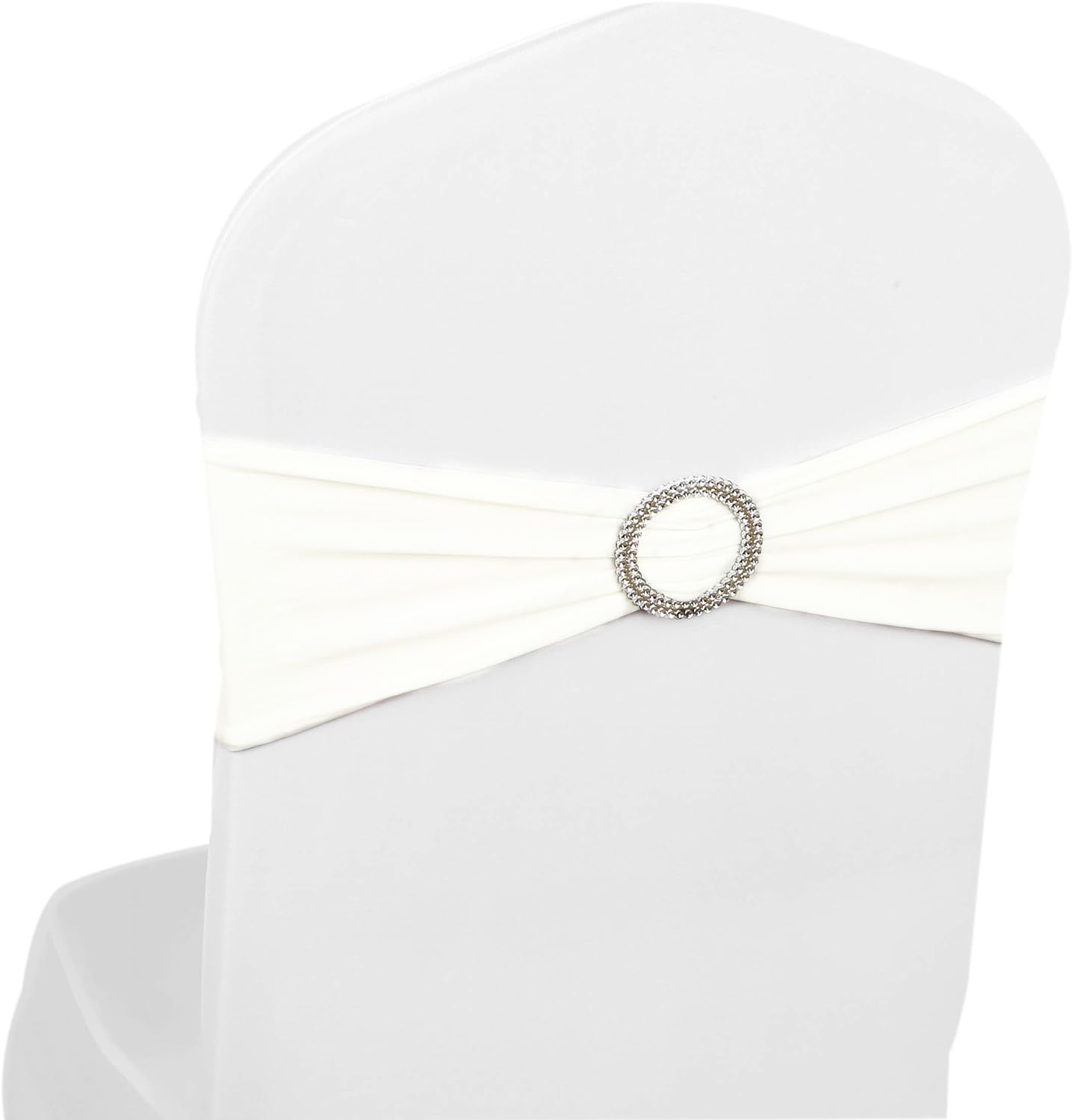 Elastic Stretch Spandex Chair Covers Sashes Bands With Buckle Bows For Wedding Home Party Suppliers Decorations (Off White, 100PCS)