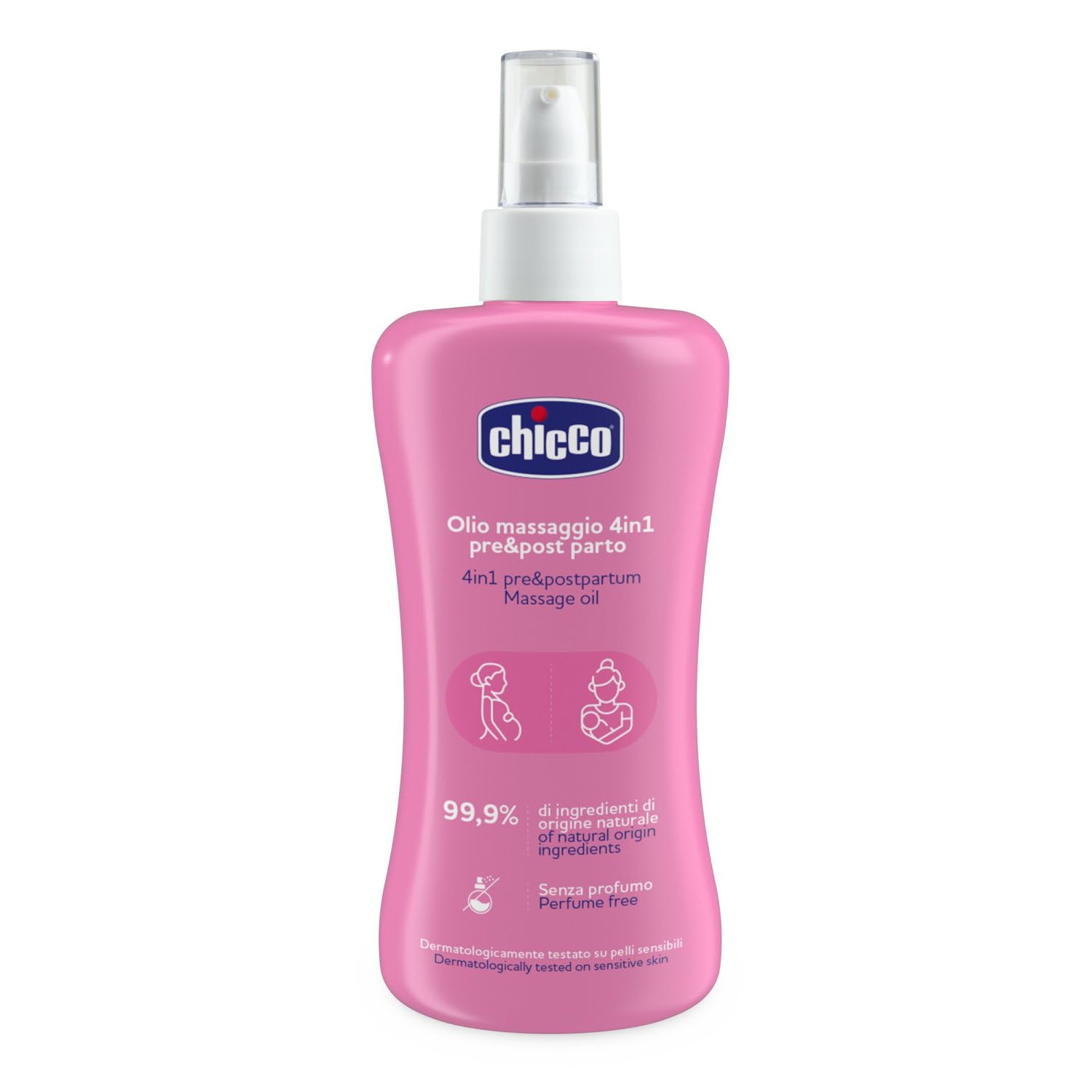 Chicco Olio Per Massaggio Pre e Post Parto 4in1, Soluzione Naturale e Multifunzionale, Previene Smagliature, Idratante ed Elasticizzante, Rosa