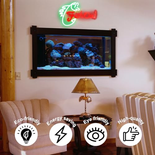 Image of Fish On Neon Sign Go Fishing LED Lights for Bedroom Garage Decor Men Gifts | Fish Neon Light for Wall, Dimmable Acrylic Fishing Sign, Green Red Letter Light Up Sign, Man Cave Yacht Decor, Fishing Gifts