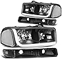 DNA MOTORING HL-LB-SIERRA99-BK-CL1 4PCs LED DRL Strip Headlight + Bumper Lamp Compatible with 99-07 Sierra/Yukon Does NOT Fit Denali Trims