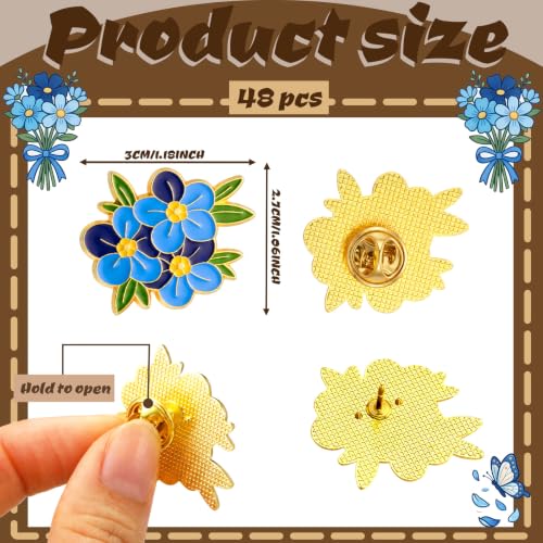 Image of Forget Me Not Flower Pins Bulk Gifts Memorial Pins Blue Flower Enamel Lapel Celebration of Life Funeral Favors