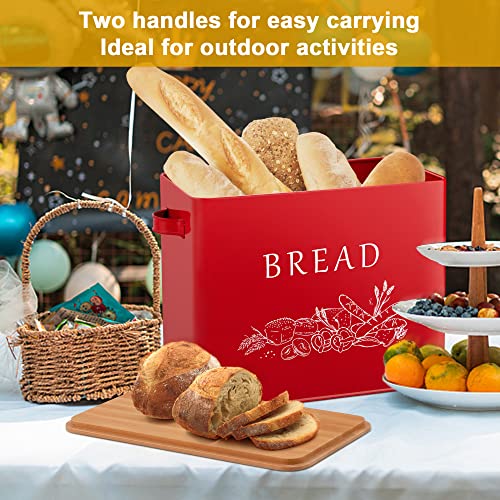 Lianyu Red Bread Box With Bamboo Lid For Kitchen Countertop, Large Farmhouse Metal Bread Storage Container Organizer, Vintage Bread Bin Keeper For Counter 13X7X9.8 Inch #TOP4