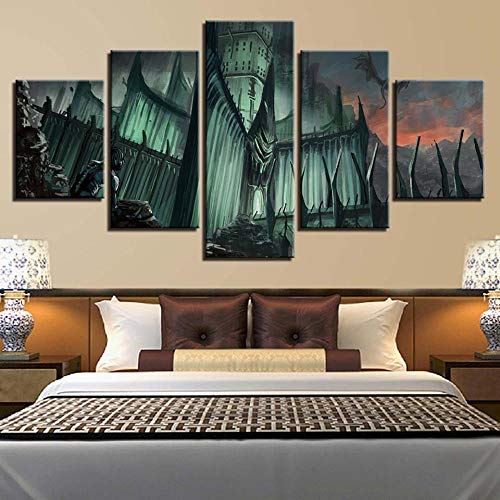 RAINSGIFT Peinture sur Toile Impressions HD décor à la Maison 5 pièces Seigneur des Anneaux château Mur Art modulaire Jeu Photos oeuvre pour Chambre Affiche-sans Cadre