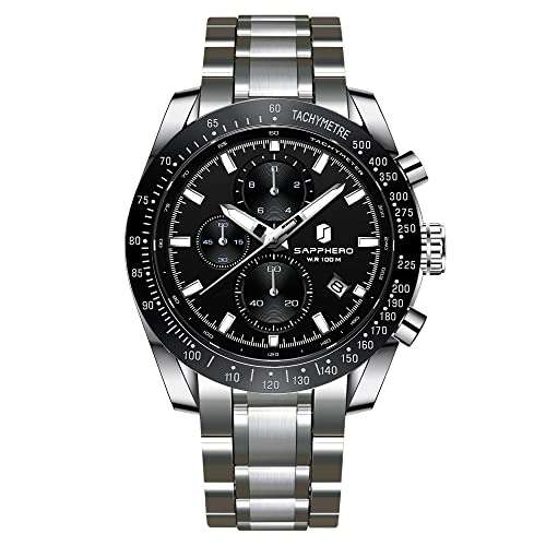 Image of BENYAR Men's Watches Chronograph Watch for Men Multifunction Black Waterproof Sport Fashion Quartz Wristwatches Calendar with Stainless Steel Strap