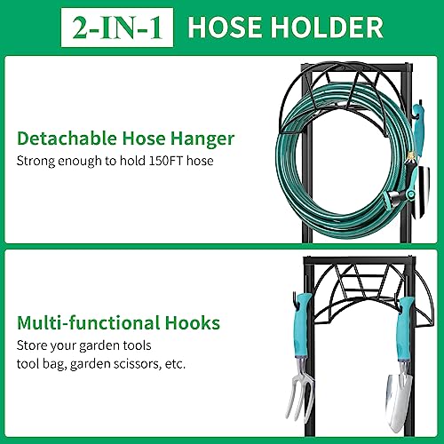 image for TomCare Garden Hose Holder 4 Spikes Garden Hose Reel Hose Stand Upgrad