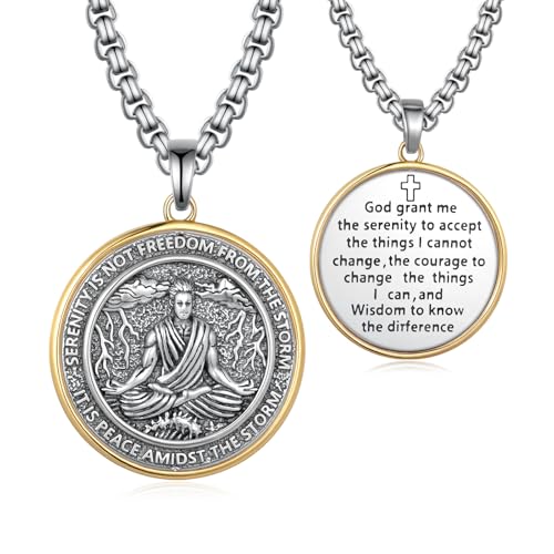 Serenity Prayer Necklace 925 Sterling Silver Sobriety Gifts AA Recovery Necklace Alcoholics Anonymous Jewelry for Men Women