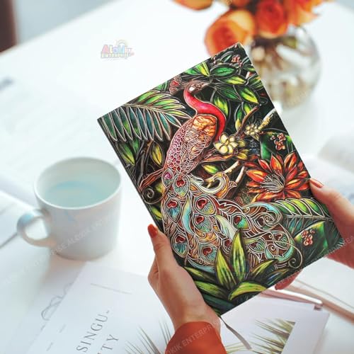 Image of Alokik 3D Peacock DND Vintage Leather Journal Writing Notebook with 200 Page A5 Journal Diary,Antique Handmade Leather Diary,Travel Diary&Notebook to Write in,Diary Gift for Men Women