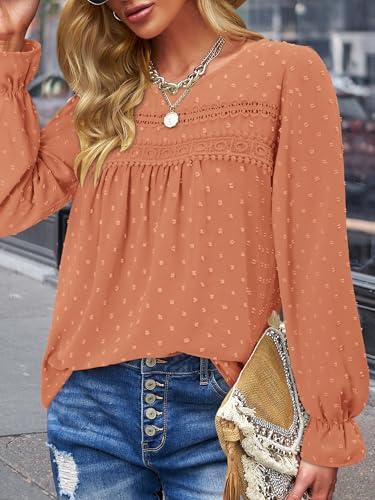 BETTE BOUTIK Womens Boho Fall Long Sleeve Shirts Crewneck Dressy Casual Blouses Trendy Flowy Tops