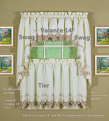 Today's Curtain Verona Reverse Embroidery Window Tier, 36-Inch, Ecru/Rose, W 60" x L 36" (1 Panels) - Image 4