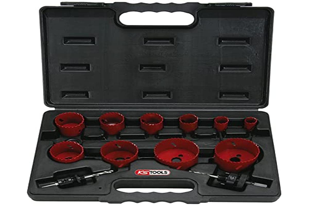 KS Tools 129.5545 - Set di seghe a tazza 19, 22, 29, 35, 38, 44, 51, 57, 65, 67 mm, confezione da 10 pezzi
