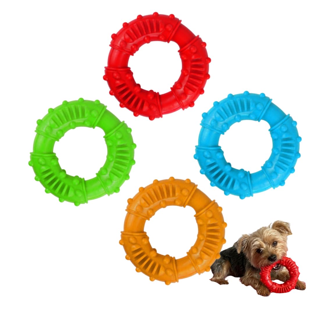 TC Toys - 1x Tough Rubber Dog Chew Ring – 13cm Teething Toy for Puppies & Chewers – Dental Hygiene Nubs for Gum Massage, Fetch & Boredom Relief – Assorted Vivid Colours