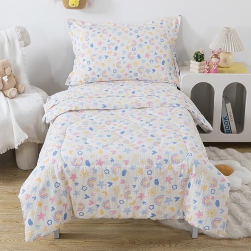Image of Caressma Rainbow Star Toddler Bedding Set 4 Pieces Kids Comforter Set