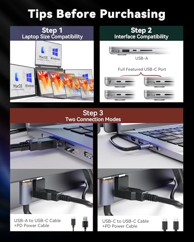 Image of 14 inch Triple Screen Monitor Extender, Quad Monitors for 14-16.5 inch Laptops | 1 Cable for 3 Screens Portable Monitor, Travel Screen Extender, Compatible with Win MacOS, FHD 1200P IPS, USB-C /HDMI-S780 Pro