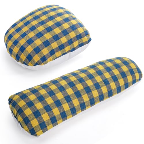 WRINGKIT Tailors Ham and Seam Roll Set Solid Linen and Doll Cotton Pressing Ham Professional Tailors Ham for Ironing Sewing Collars Darts Sleeve Curved Seams Blue and Yellow Plaid