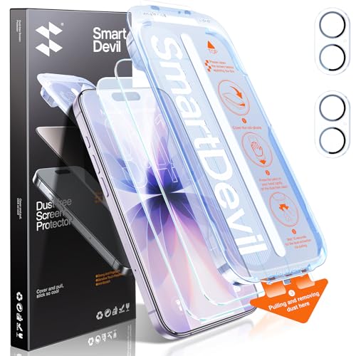 Image of SMARTDEVIL (2+2 Pack HD Clear Screen Protector for iPhone 17 with 2 Camera Lens Protectors, 9H Tempered Glass, Shatter-Resistant, SmartPull Dust & Bubble-Free Install Frame, Case-Friendly
