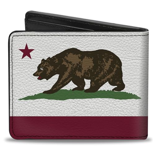 Buckle-Down Men's Standard PU Bifold Wallet-California Flag Bear White, Multicolor, 4.0" x 3.5"2