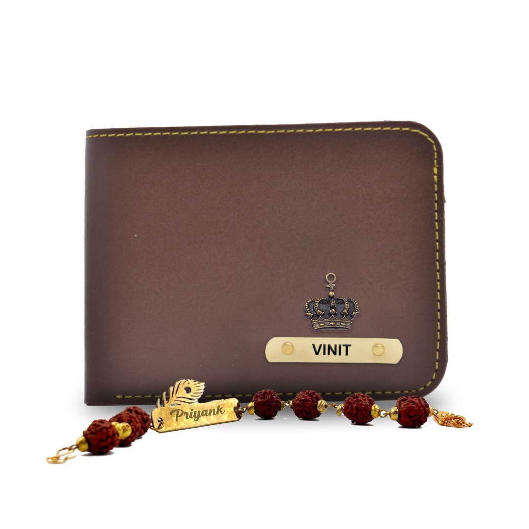 Customized Leather Men Wallet with Name and Charm | Personalized Leather Wallet with Rakhi, Raksha Bandhan Gift for Brother (Brown)-image-28