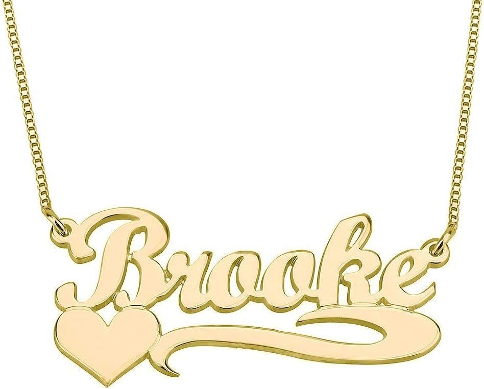 YINSHIFU Name Necklace Personalized Name Plate Pendant Necklace with Heart in 18K Gold Plated