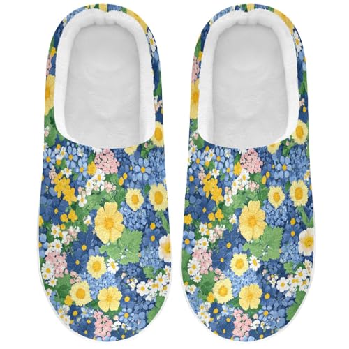 JUNZAN Beauty Spring Flowers Oregon Grape Mens House Cotton Slipper Non Slip Memory Foam Guest Slippers for Bedroom Christmas Presents 6-7