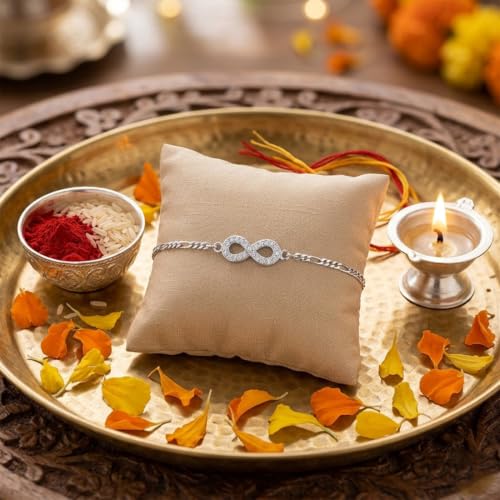 Image of Parnika 925 Pure 92.5 Sterling Silver Rakhi Bracelet for Brother | Hallmarked Silver Raksha Bandhan Rakhi | Premium Adjustable Rakhi Gift