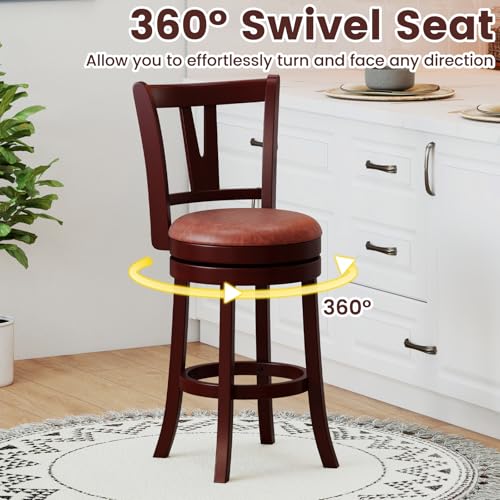 Butacos COSTWAY de 2 piezas con respaldo alto y reposapiés, tapizados en cuero sintético, para isla de cocina o comedor, altura de asiento 26 pulgadas, color capuchino miniatura 4