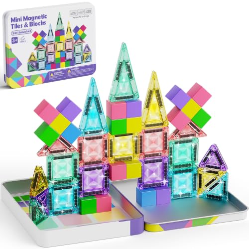 Image of Travel Magnetic Tiles Building Set STEM Educational Building Toys | 48 PCS Transparent 3D Magnetic Blocks with Construction Board for Boys & Girls Ages 3-8 (3 in 1 Compatible)