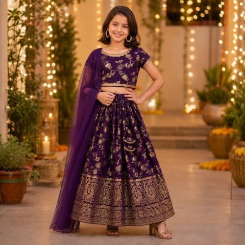 Image of The Magic Wand Lehenga Choli Set with Dupatta for Girls Kids Floral Printed Lace Embelished Chaniya Choli, Perfect for Wedding Occasions & Festivals