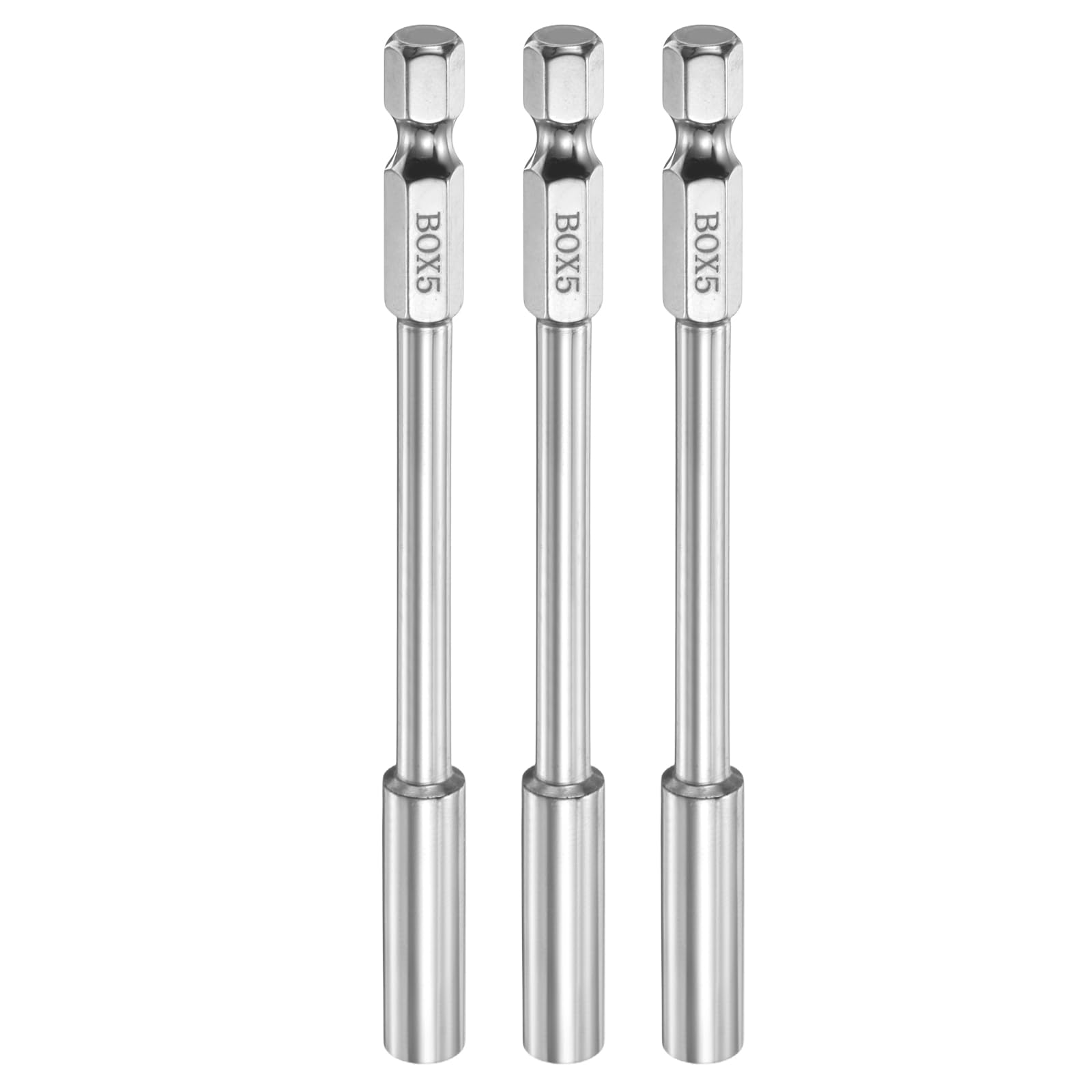 sourcing map 3pcs Nut Driver Drill Bit 5mm Metric Socket 1/4" Hex Shank 3.94" (100mm) Long 6-Point Socket Quick Change CR-V Steel Bolt Setters for Power Drill Driver