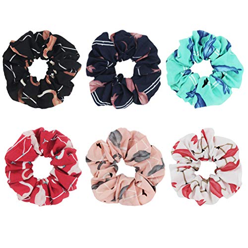 SUSULU Women Hair Scrunchies Elastic Ties Flamingo Printed Hair Band Ponytail Holder Girls Accessories Pack of 6