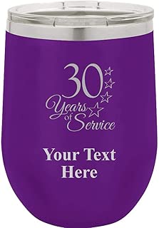 30 Years Of Service Recognition Gifts - 12oz Purple Stainless Steel Vacuum Insulated Hot/Cold Travel Wine Tumbler with Clear Lid - Great Customizable Gift And BPA Free Prime - coolthings.us