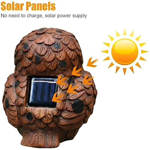 Image of XERGY Solar Powered Garden Decor Owl Resin Statue - Outdoor Decorative Lamp with Auto Dusk to Dawn Sensor, Waterproof Light for Lawn,Terrace & Balcony - Warm White (Brown)
