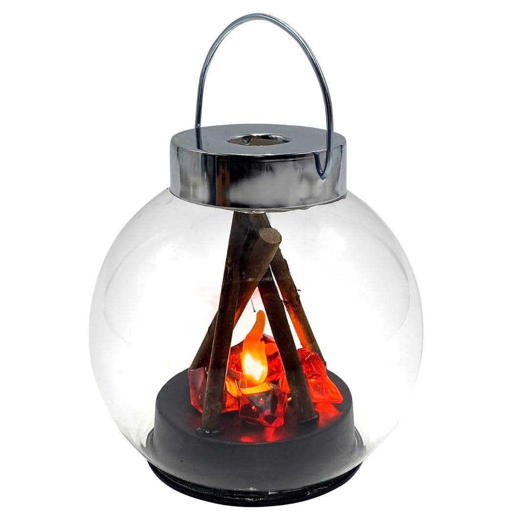 Cello Transparent Gleneagles Campfire Led Round Lantern, Battery Powered, Realistic Flame Effect, Flameless Decoration Light, Portable Lantern For Home Decor, Night Lantern, Night Light, Led Lamp