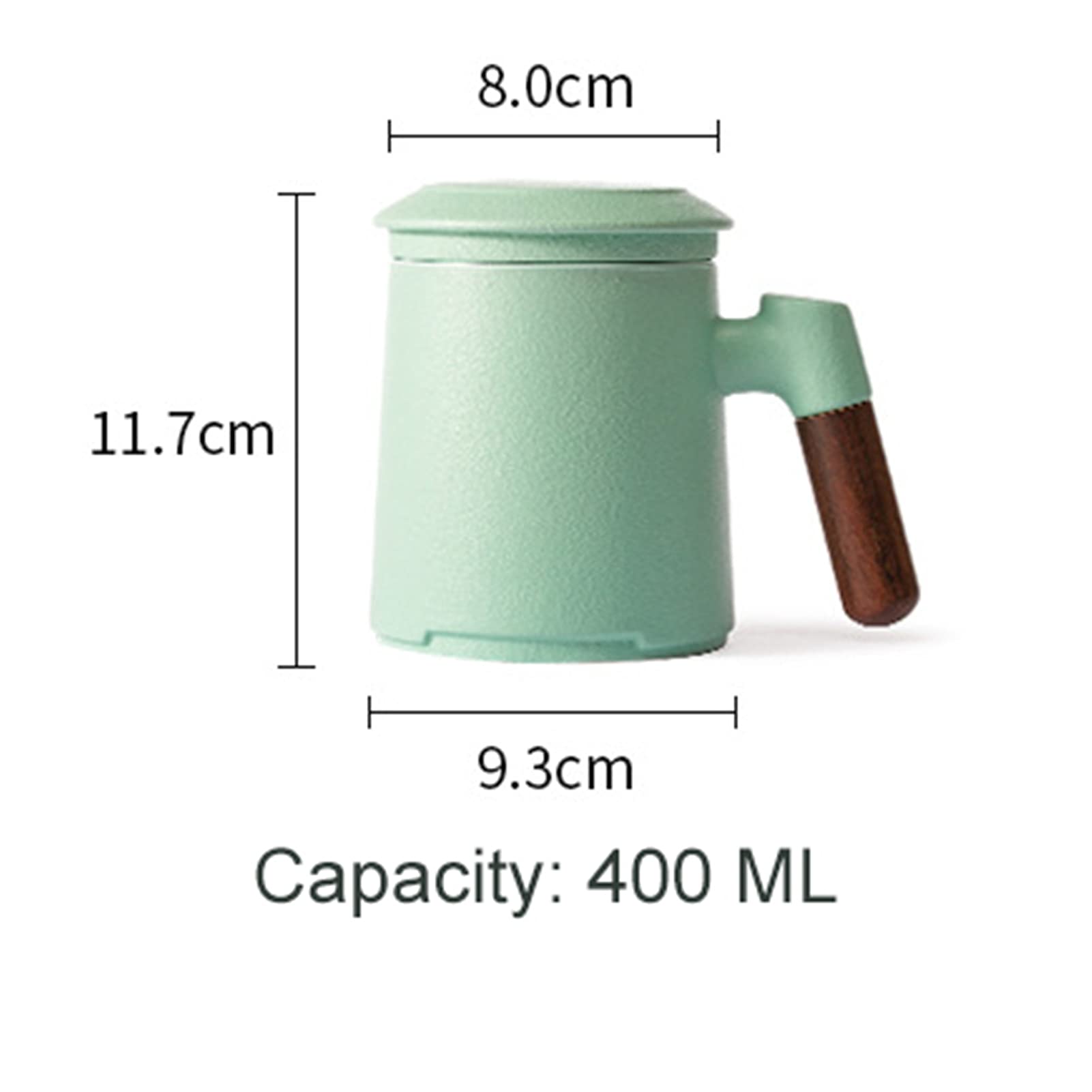 Teetasse Mit Deckel Sieb Und Holzgriff Porzellan Teebecher, 400ml Plastikfrei Cup Keramikbecher Set Zum Einweichen Von Tee, Für Büro Zuhause Oder Geschenk (Hellgrün)