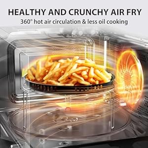 Toshiba 6 in 1 inverter countertop microwave oven healthy air fryer combo master series air fryer broil convection speedy combi even defrost sound onoff 27 auto menu stainless steel  urban country home decor
