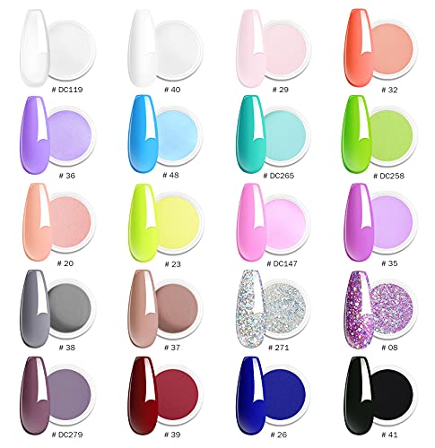 wakaniya Nail Dipping Powder Set, 20 Farben Clear Nude Dip Pulver Nagel Starter Kit mit Base Top Coat + Aktivator… – Bild 3