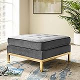 Modway Loft Gold Stainless Steel Leg Performance Velvet Ottoman in Gold Gray